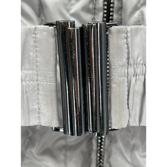 RIZAL Womens Quilted Down Puffer Coat Raccoon Fur Trim Belted Waist Small - Picture 6 of 16